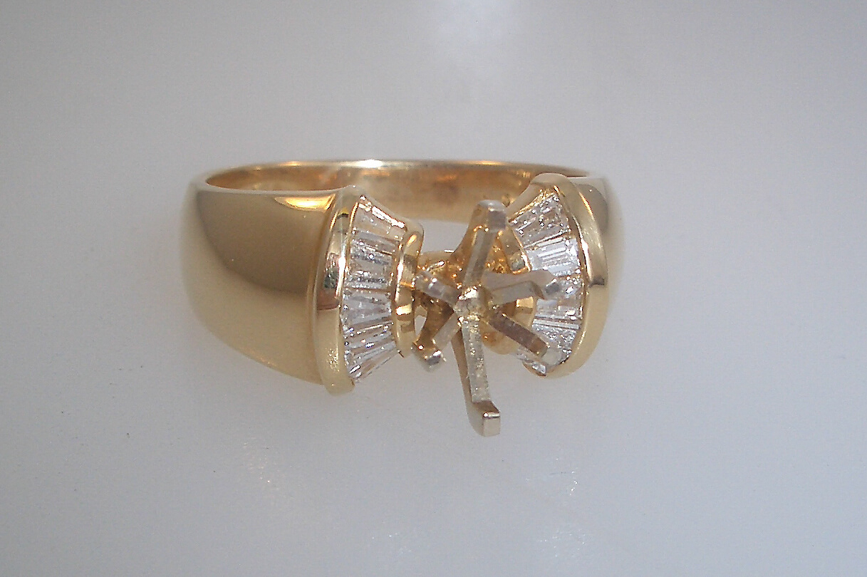 14k Yellow Gold Baguette Marquise Mounting