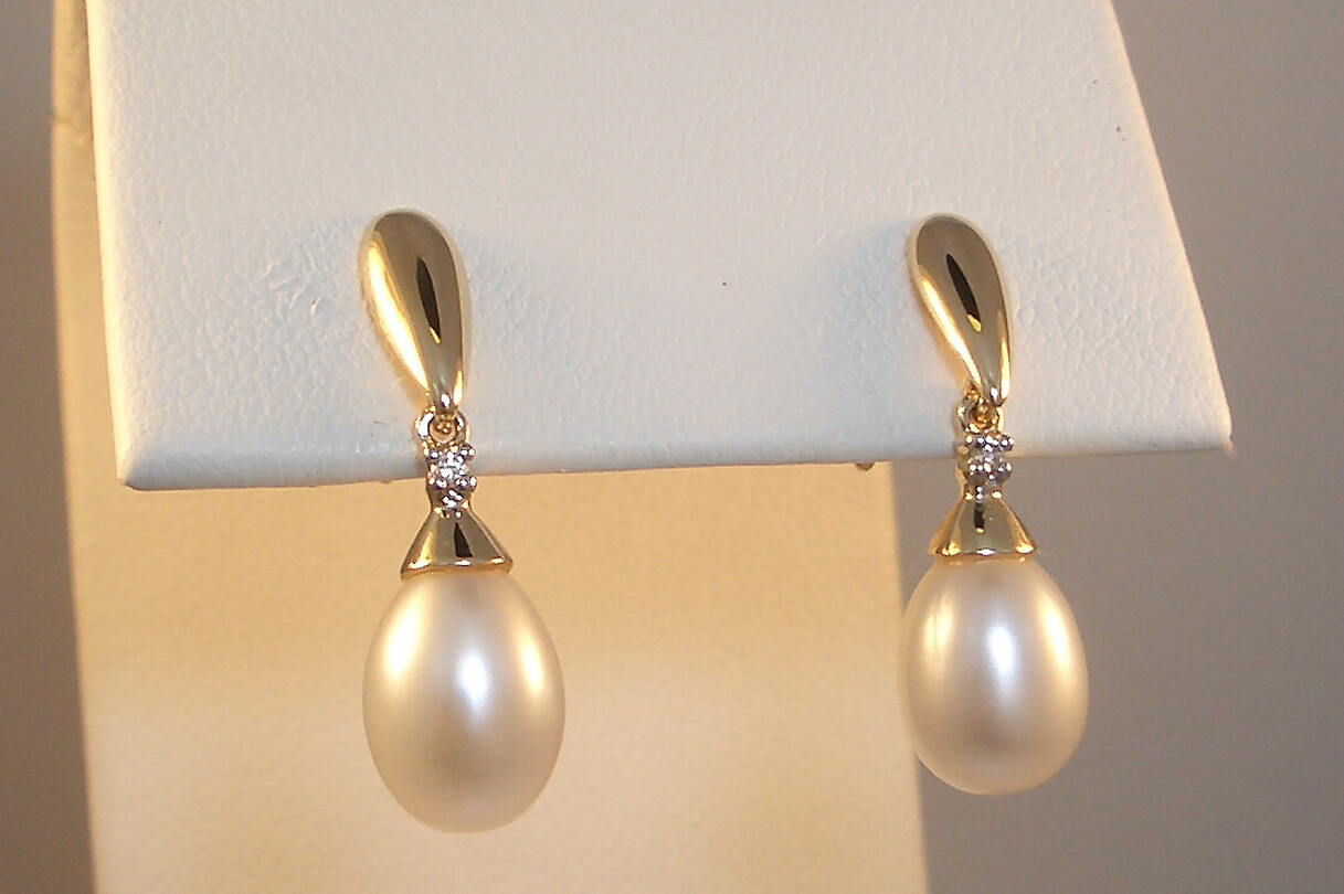 Diamond Accented Pearl Dangles