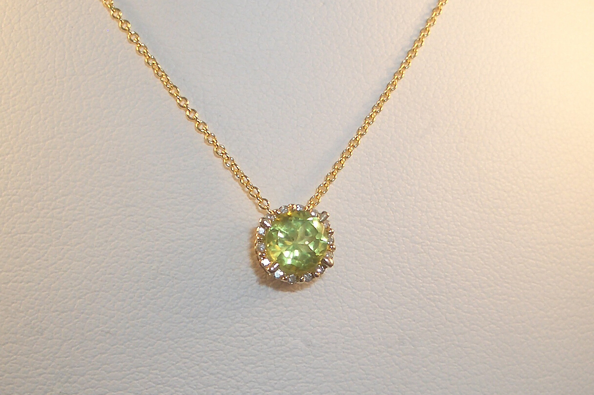 Peridot and Diamond Halo Pendant