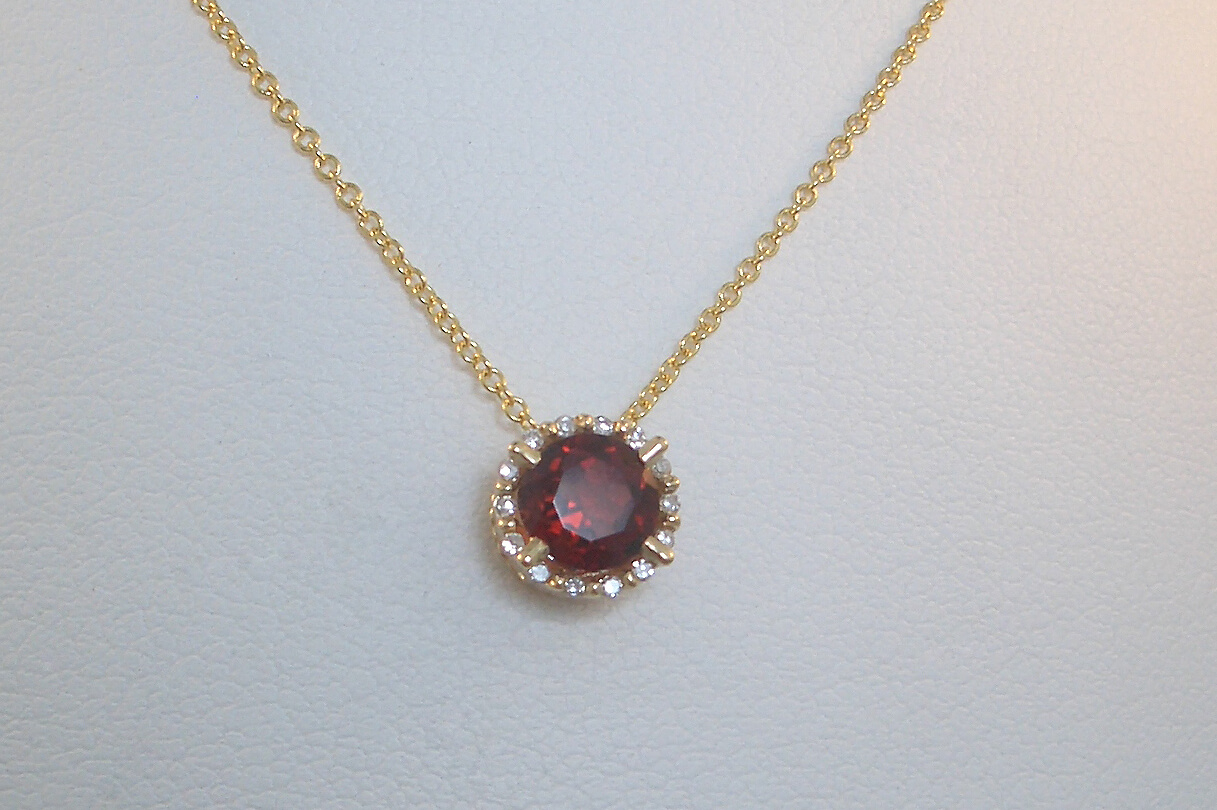 Garnet and Diamond Halo Pendant