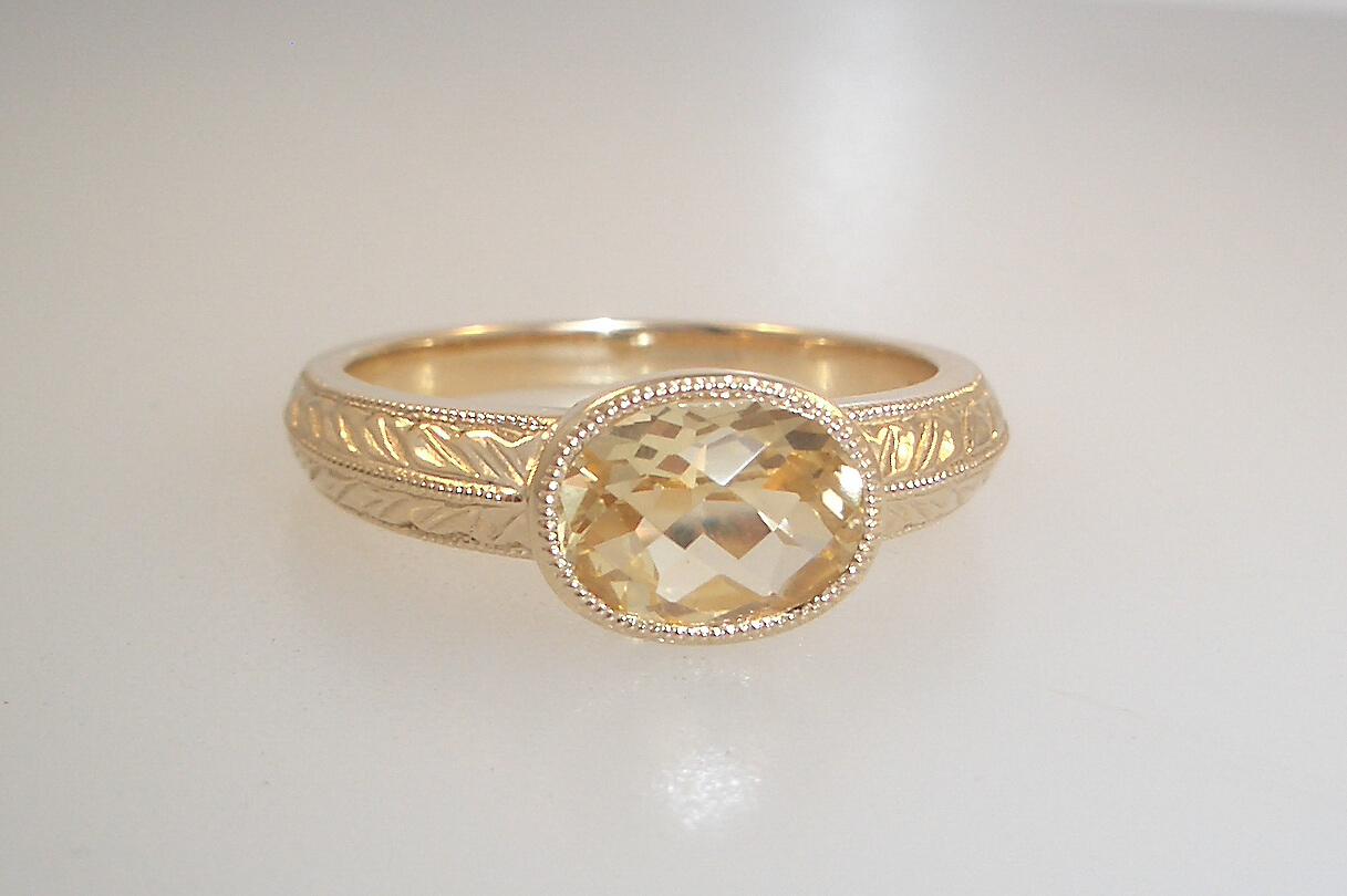 Engraved Light Citrine Ring