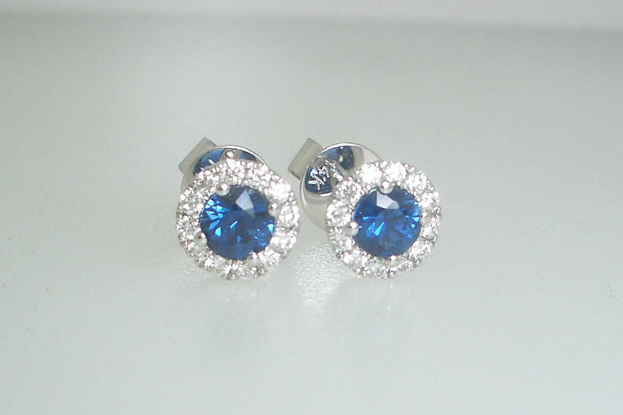 Sapphire Diamond Halo Studs