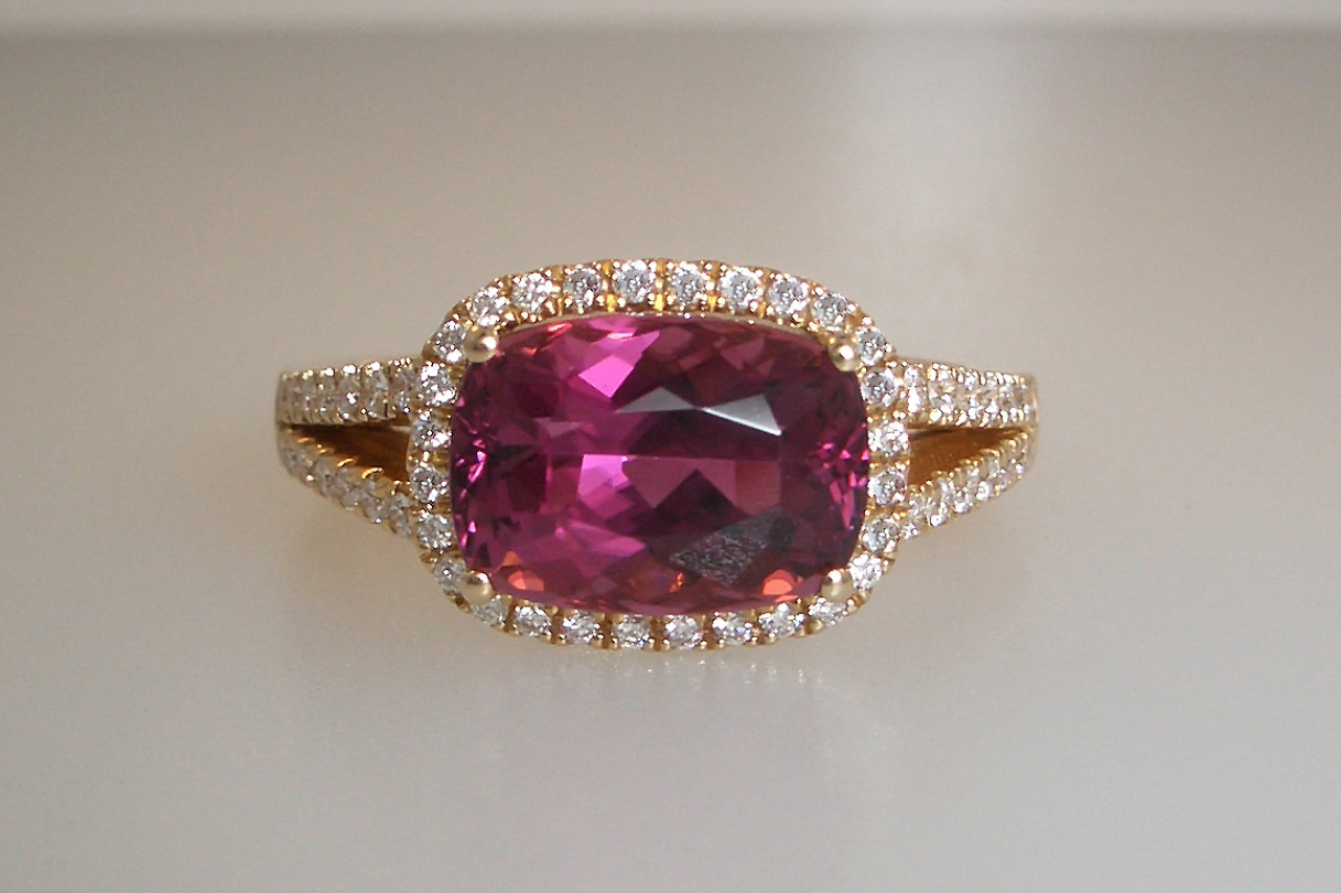 Diamond Halo and Pink Tourmaline Ring