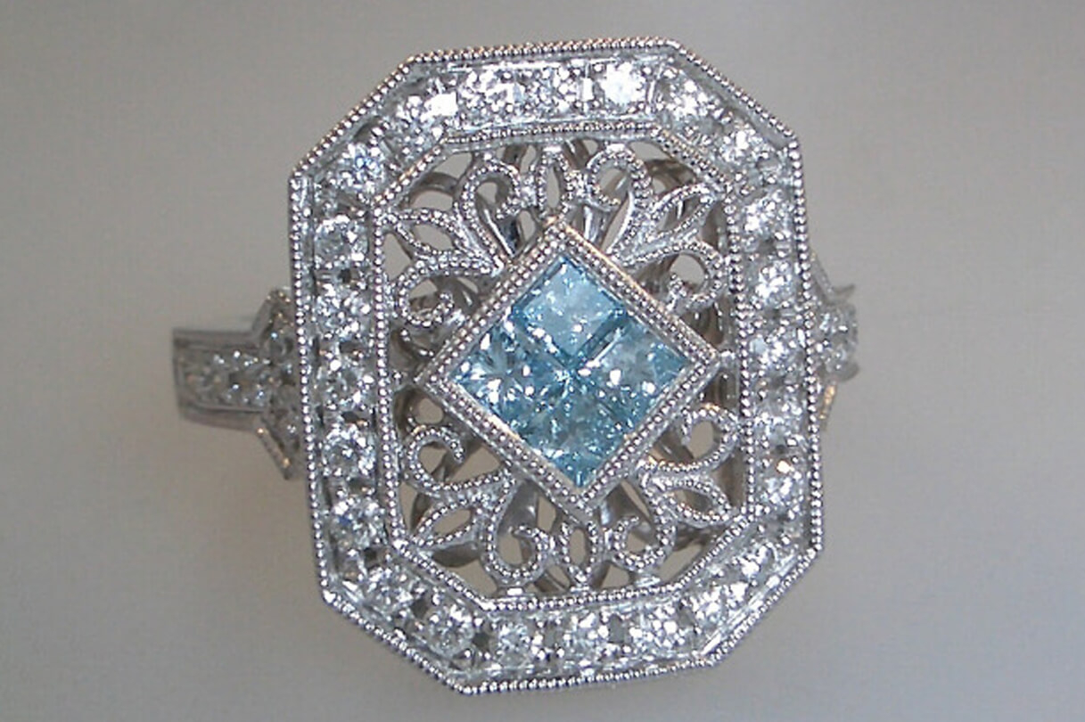 Vintage Inspired Blue Diamond Ring