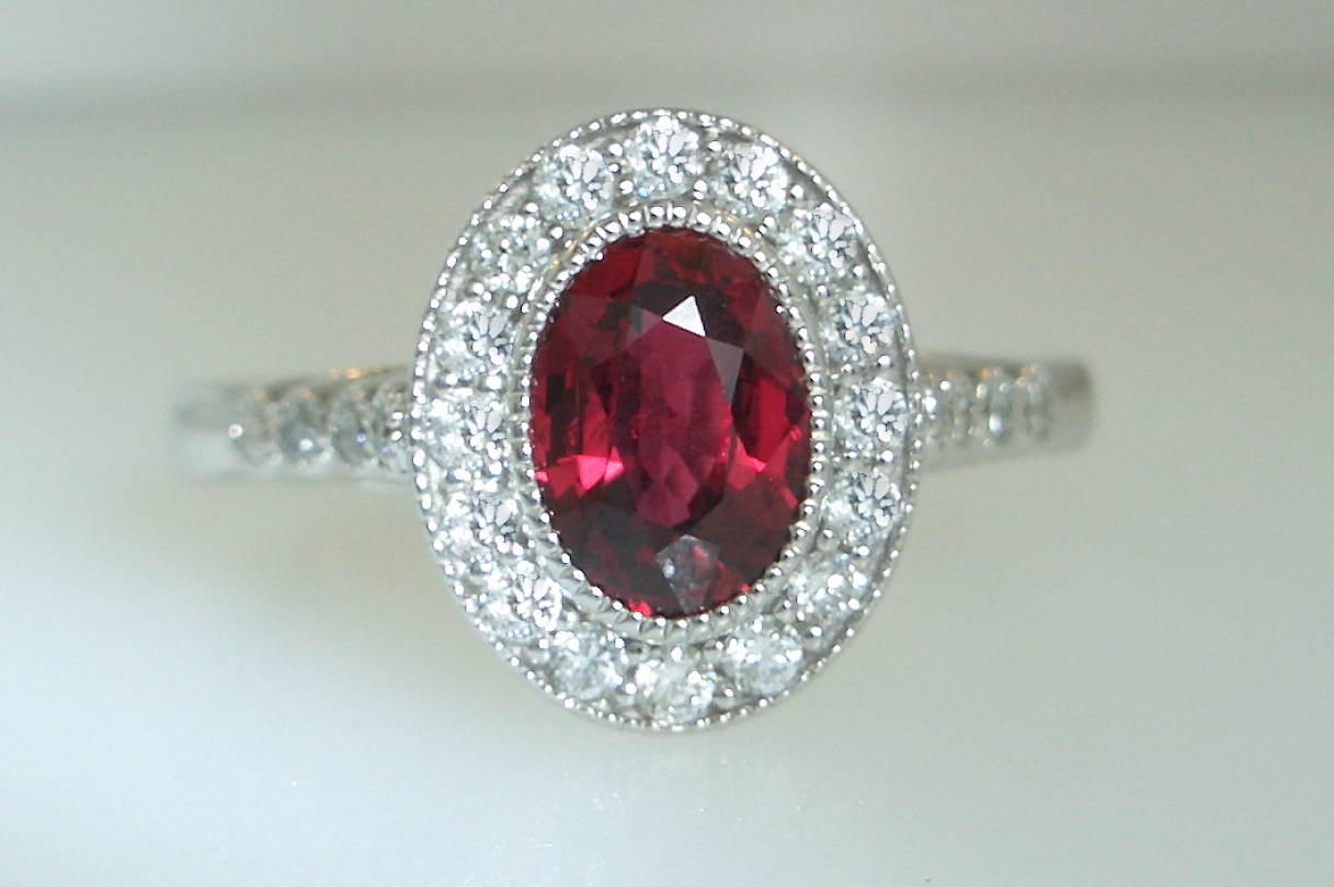 Ruby and Diamond Halo Ring