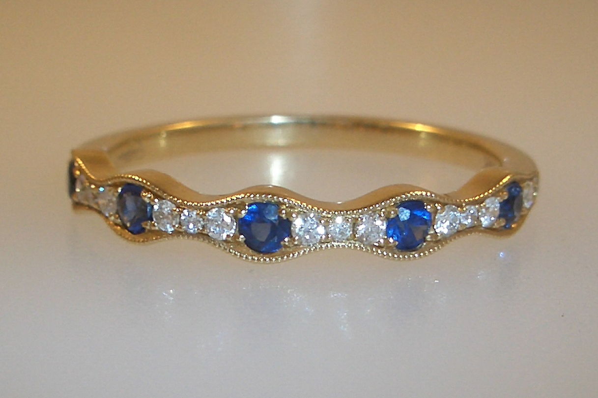 Wavy Sapphire and Diamond Band